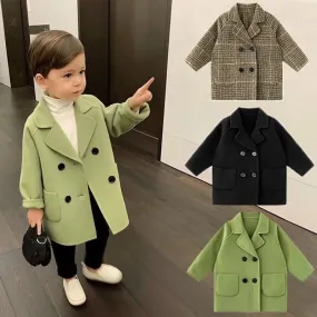 Boys' Wool Double Breasted Long Coat - Various Colors