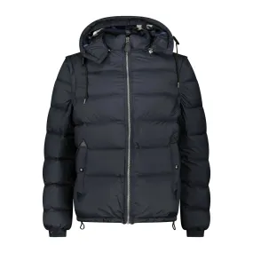 BURBERRY 'BASFORD' DETACHABLE SLEEVE HOODED DOWN JACKET NAVY