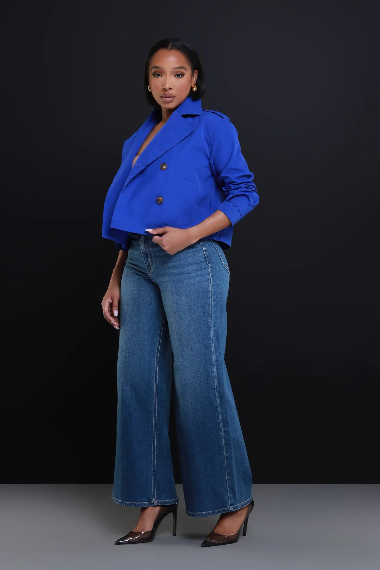 Day To Day Double Breasted Cropped Jacket - Royal Blue