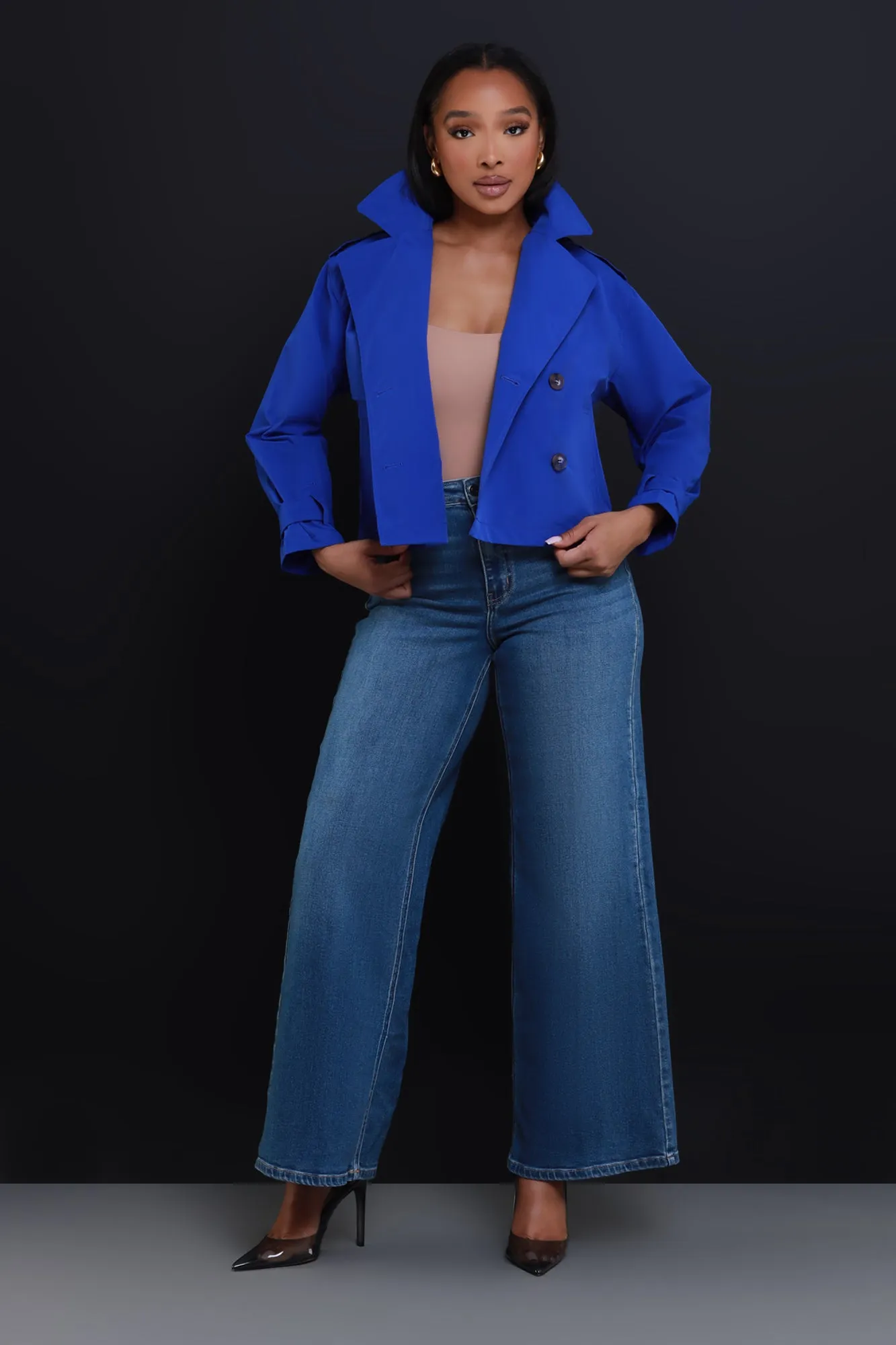 Day To Day Double Breasted Cropped Jacket - Royal Blue