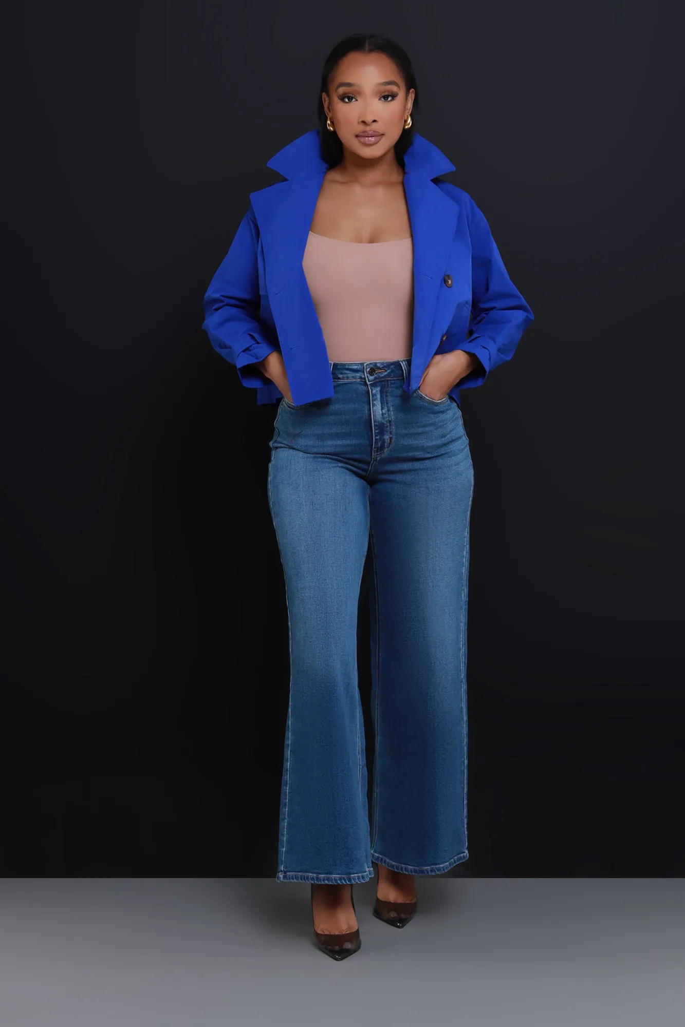 Day To Day Double Breasted Cropped Jacket - Royal Blue