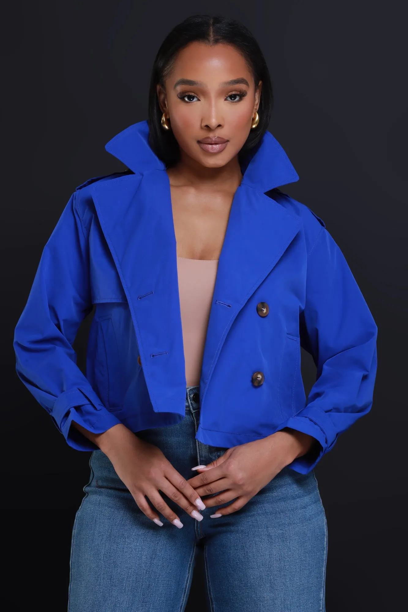 Day To Day Double Breasted Cropped Jacket - Royal Blue