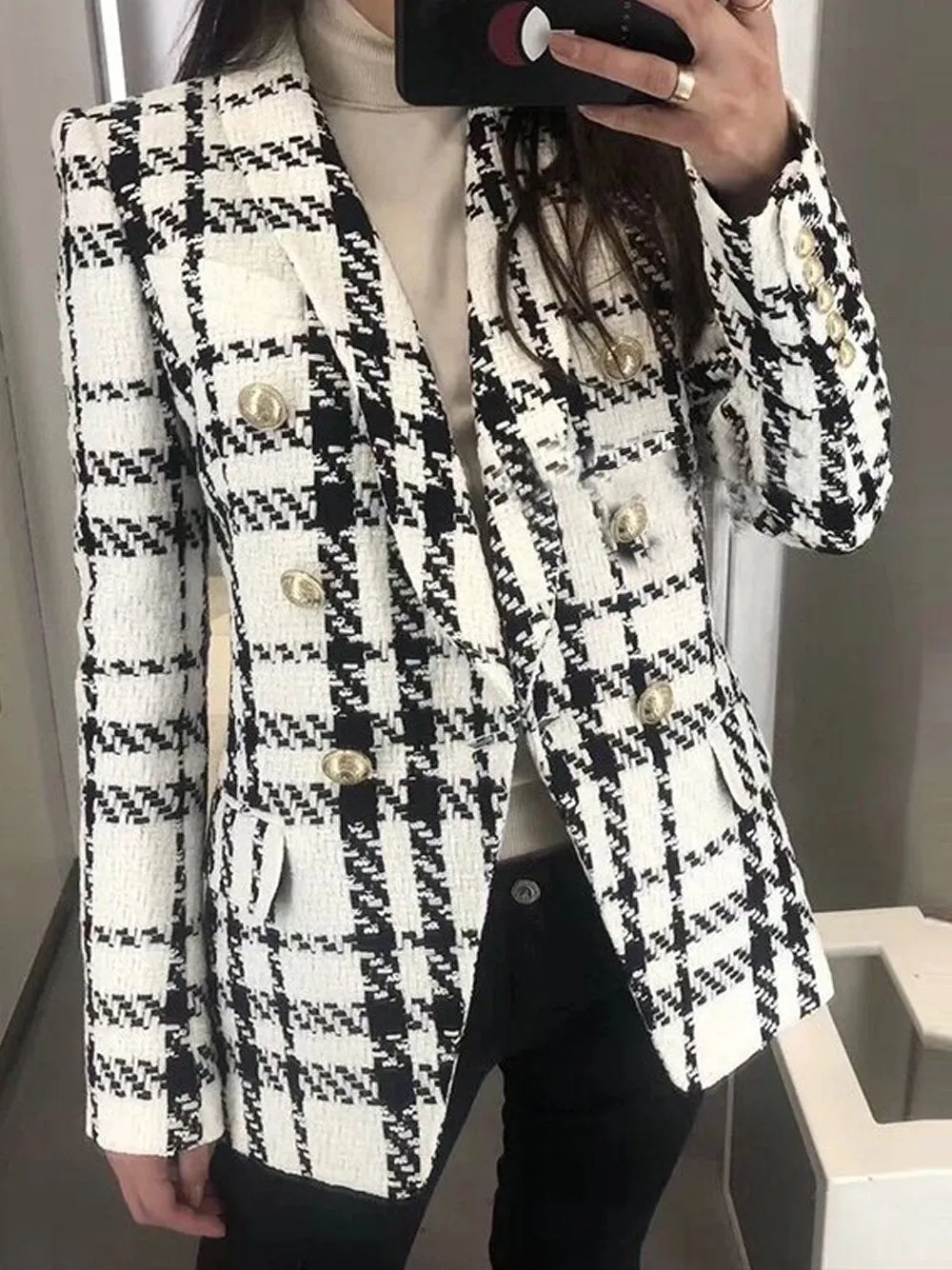 Double Breasted Checked Blazer