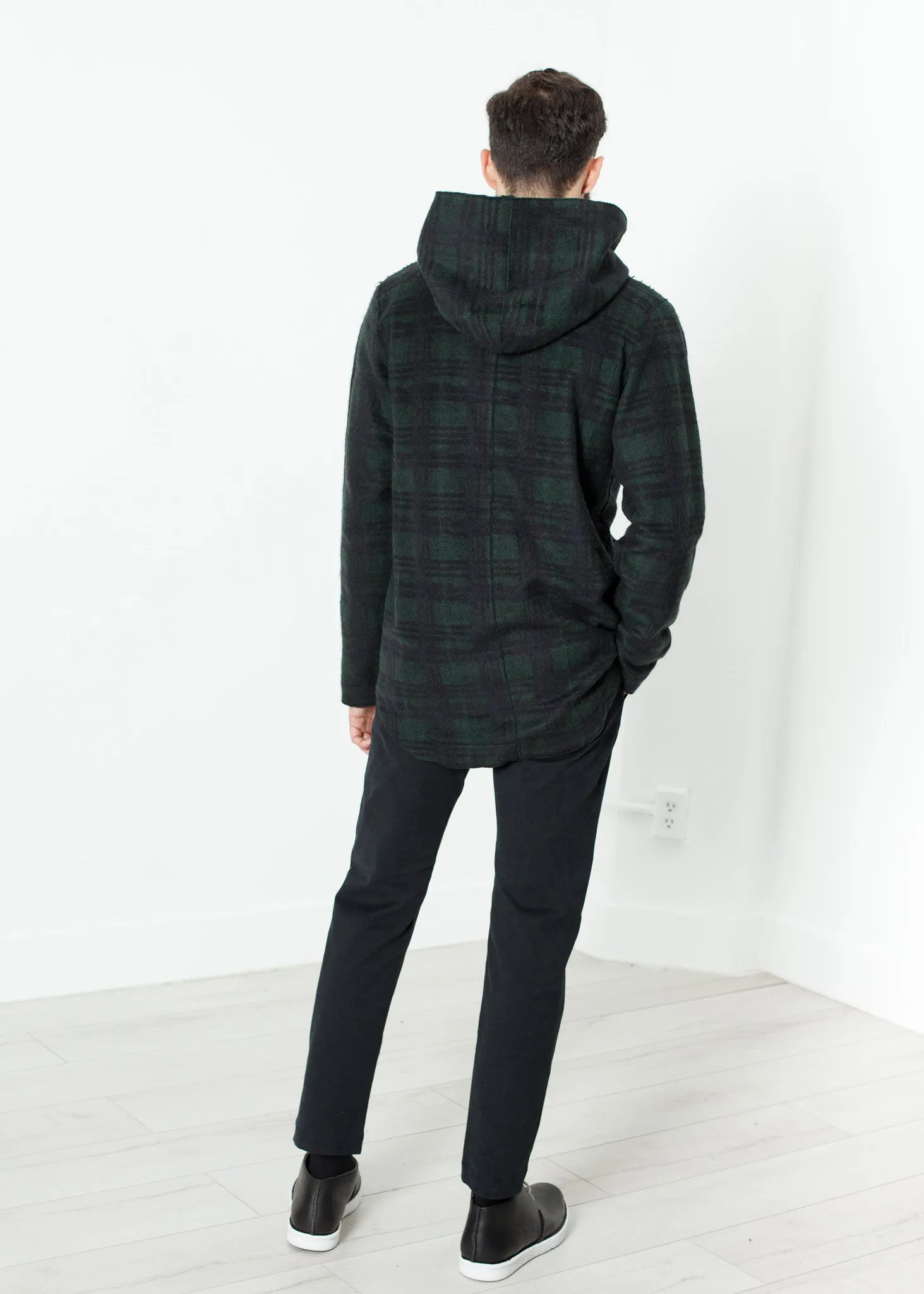 Double Breasted Hoodie in Forest Plaid