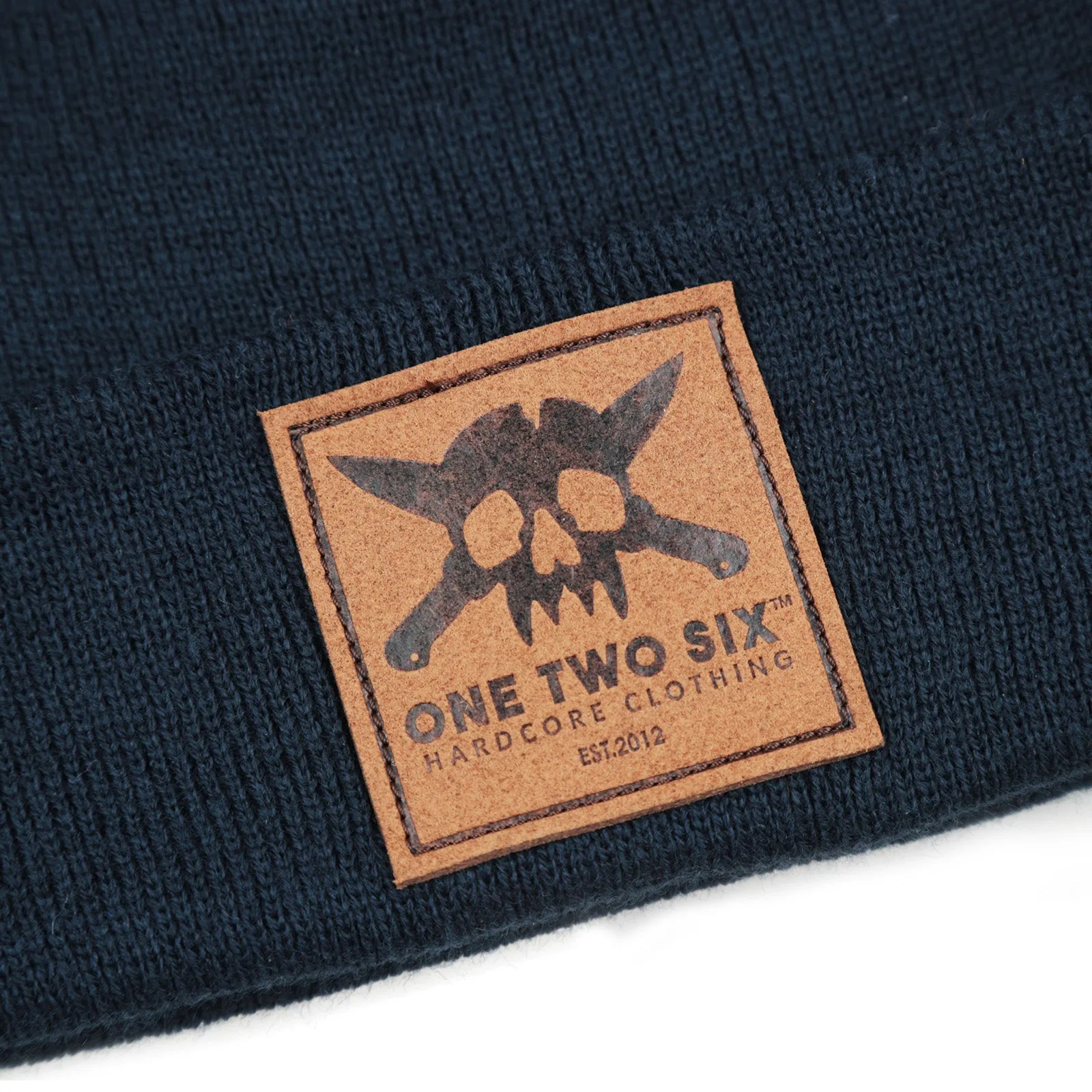 Eco Leather Patch Beanie  (Dark Blue)