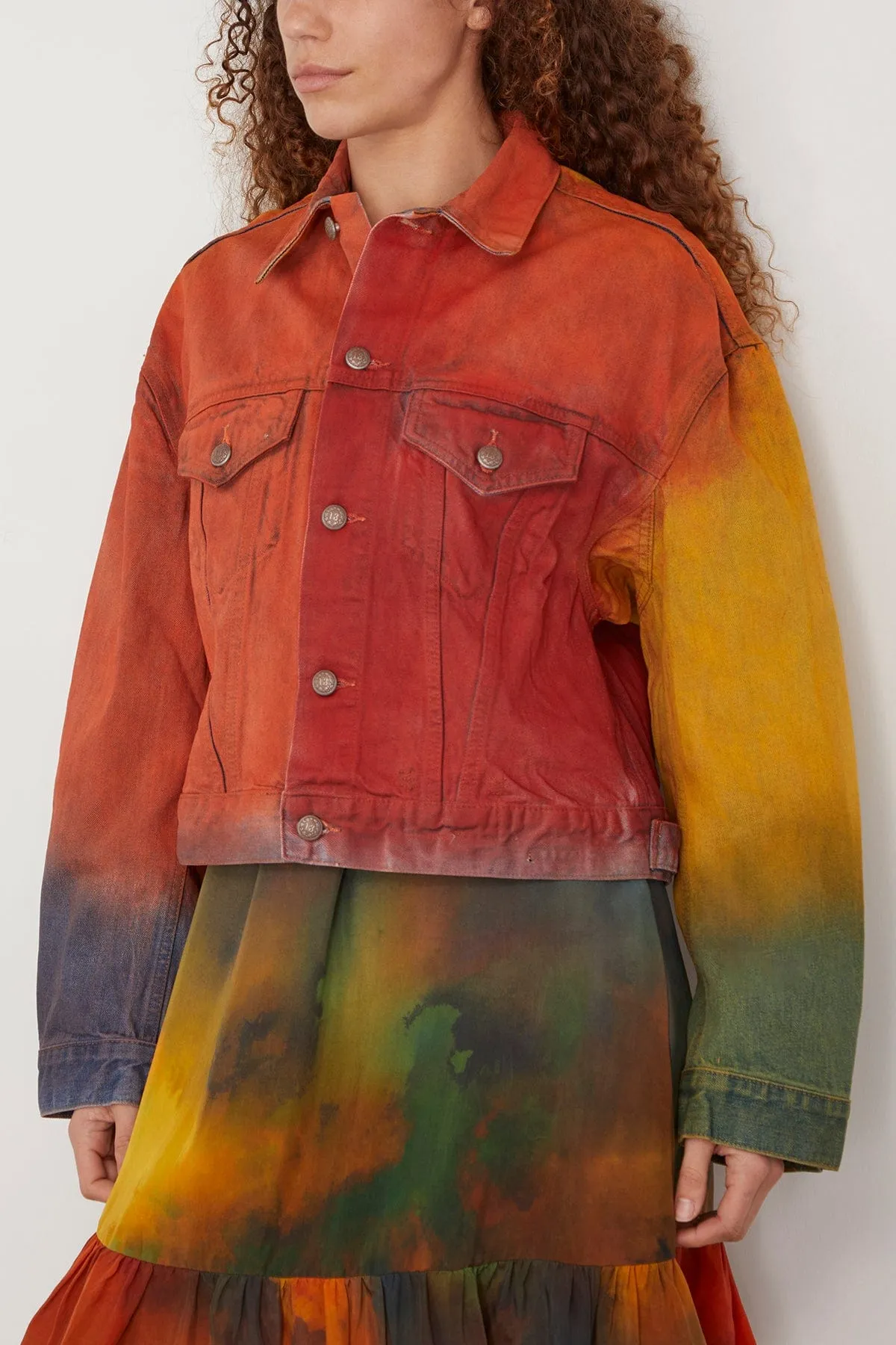 Eli Boxy Trucker Jacket in Multicolor Spray Dye