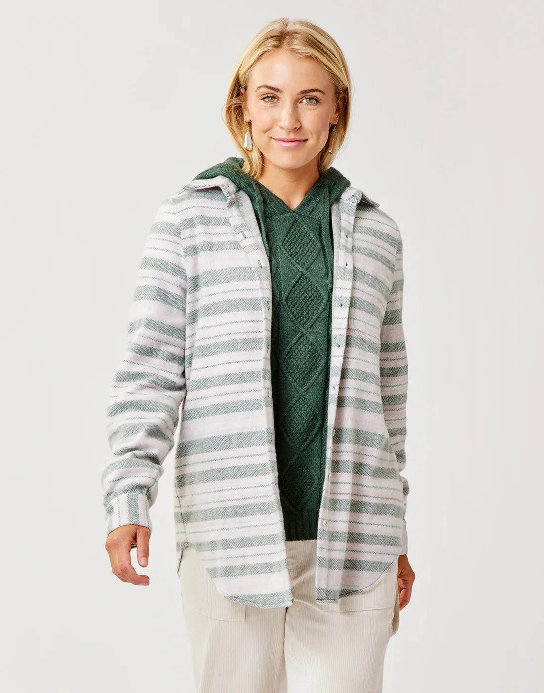 Fairbanks Supersoft Shirt: Cilantro Block Stripe