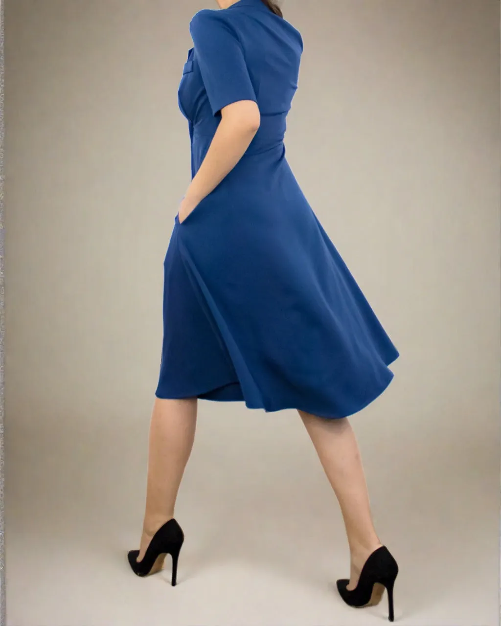 Farrah Blue Dress - Button Dress with Short Sleeves