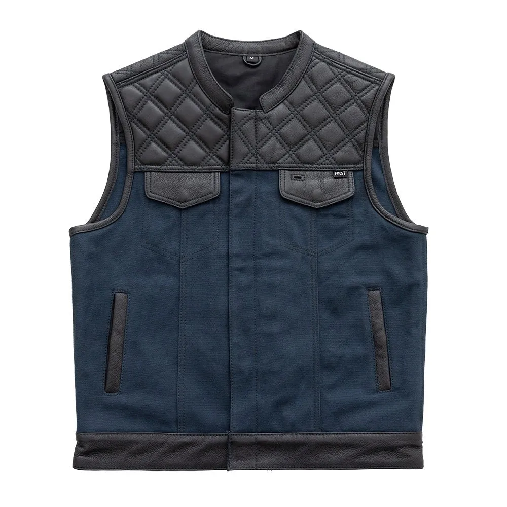 Hunt Club Motorcycle Leather Canvas Vest Blue