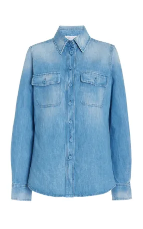 John Austin Shirt in Light Blue Denim Recycled Cotton Linen