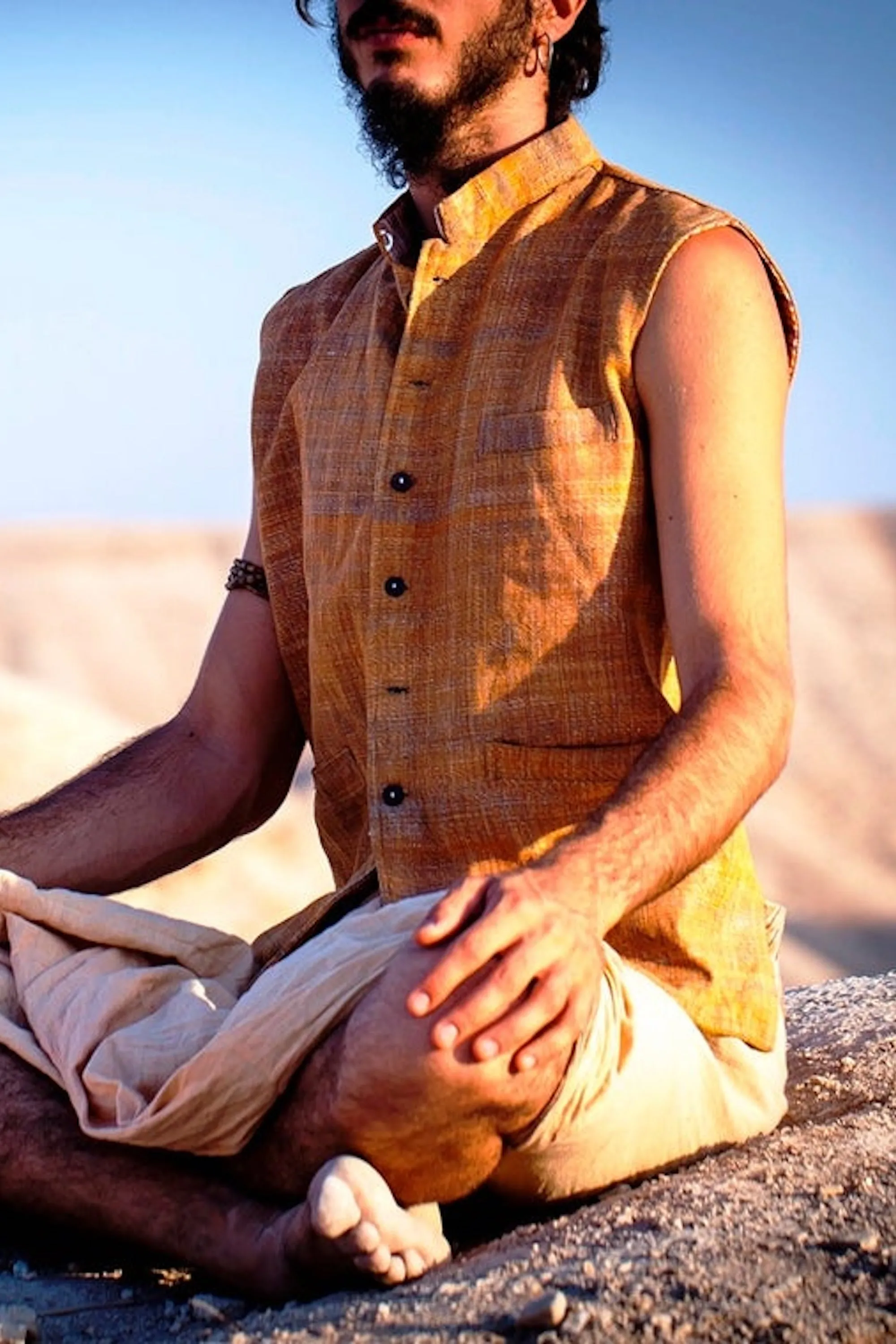 Khadi Cotton Vest with Collar