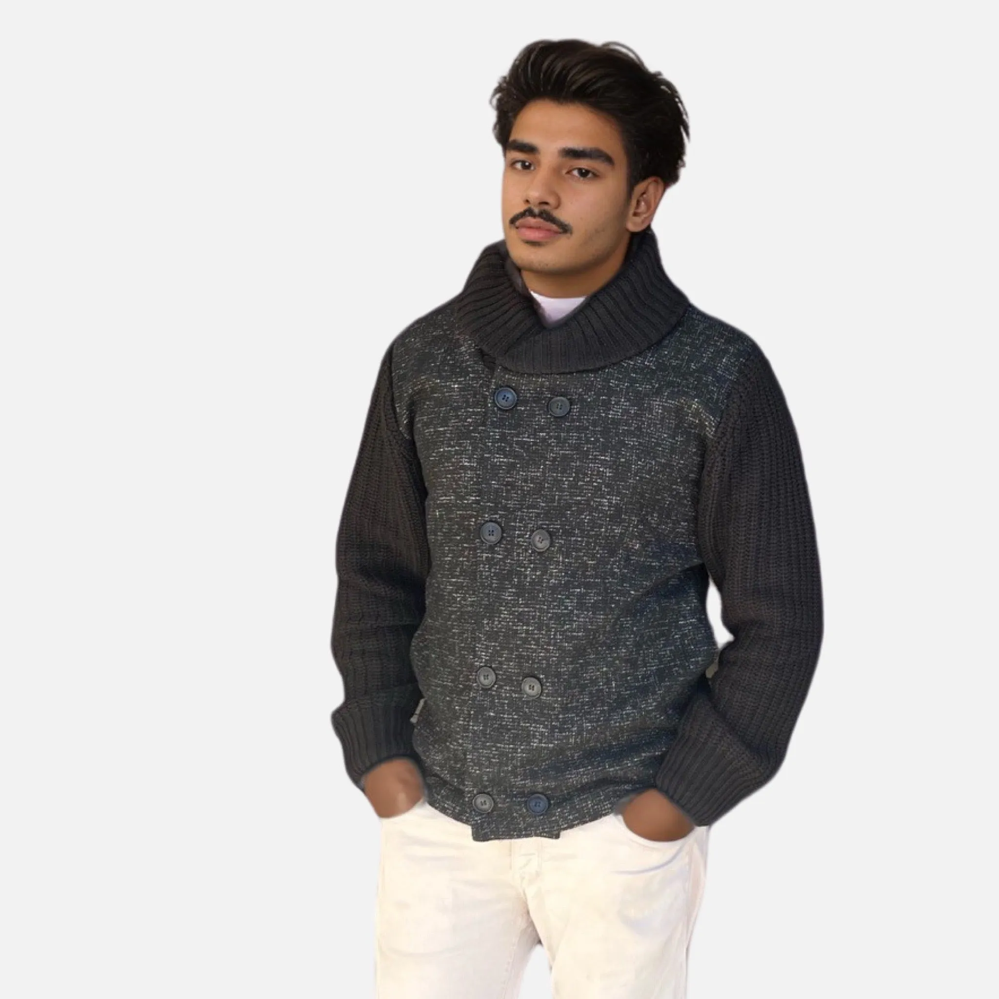 Mens Double Breasted Shawl Collar Sweater | Clearance