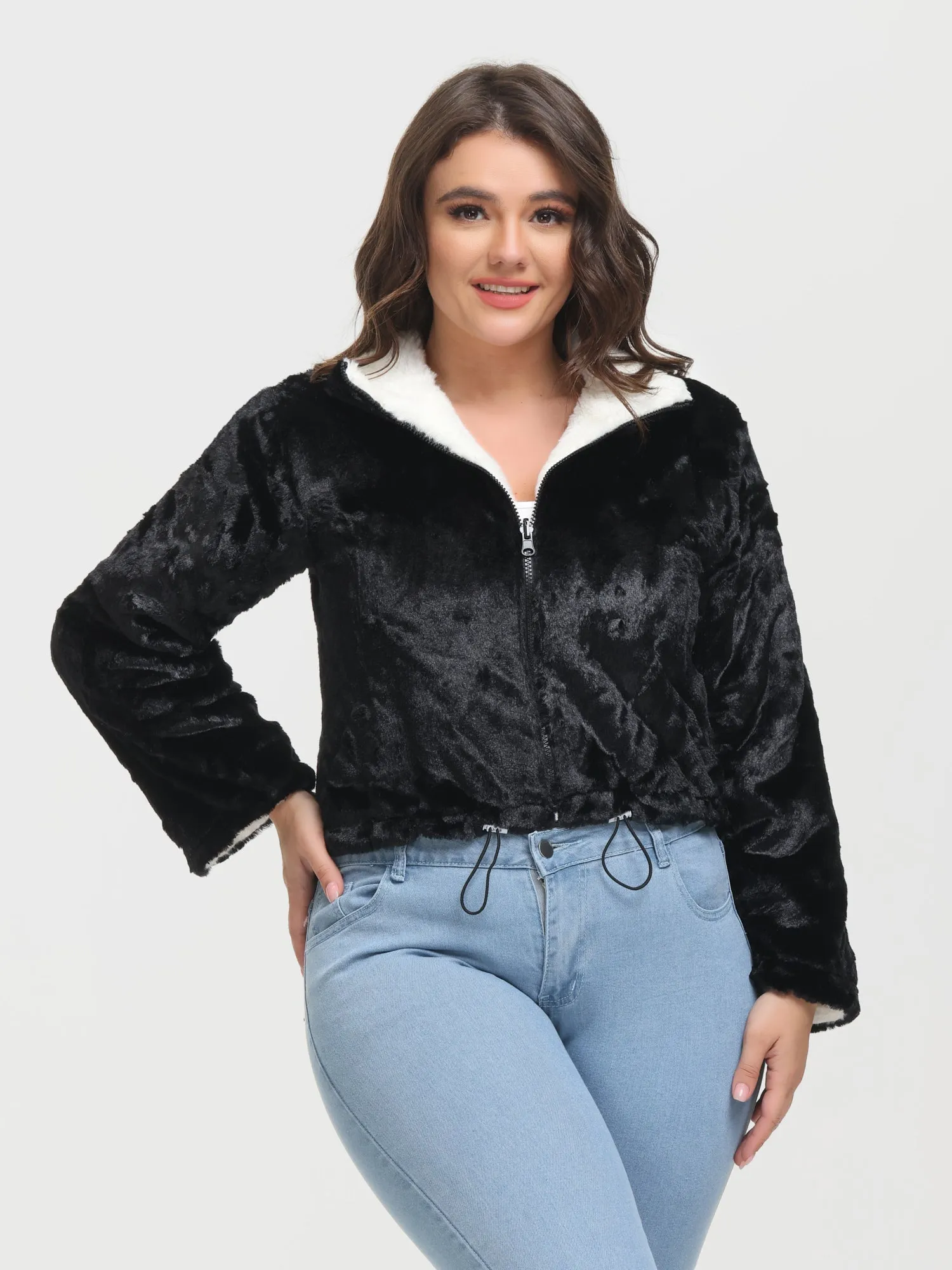 Midsize Reversible Lapel Fleece Short Jacket