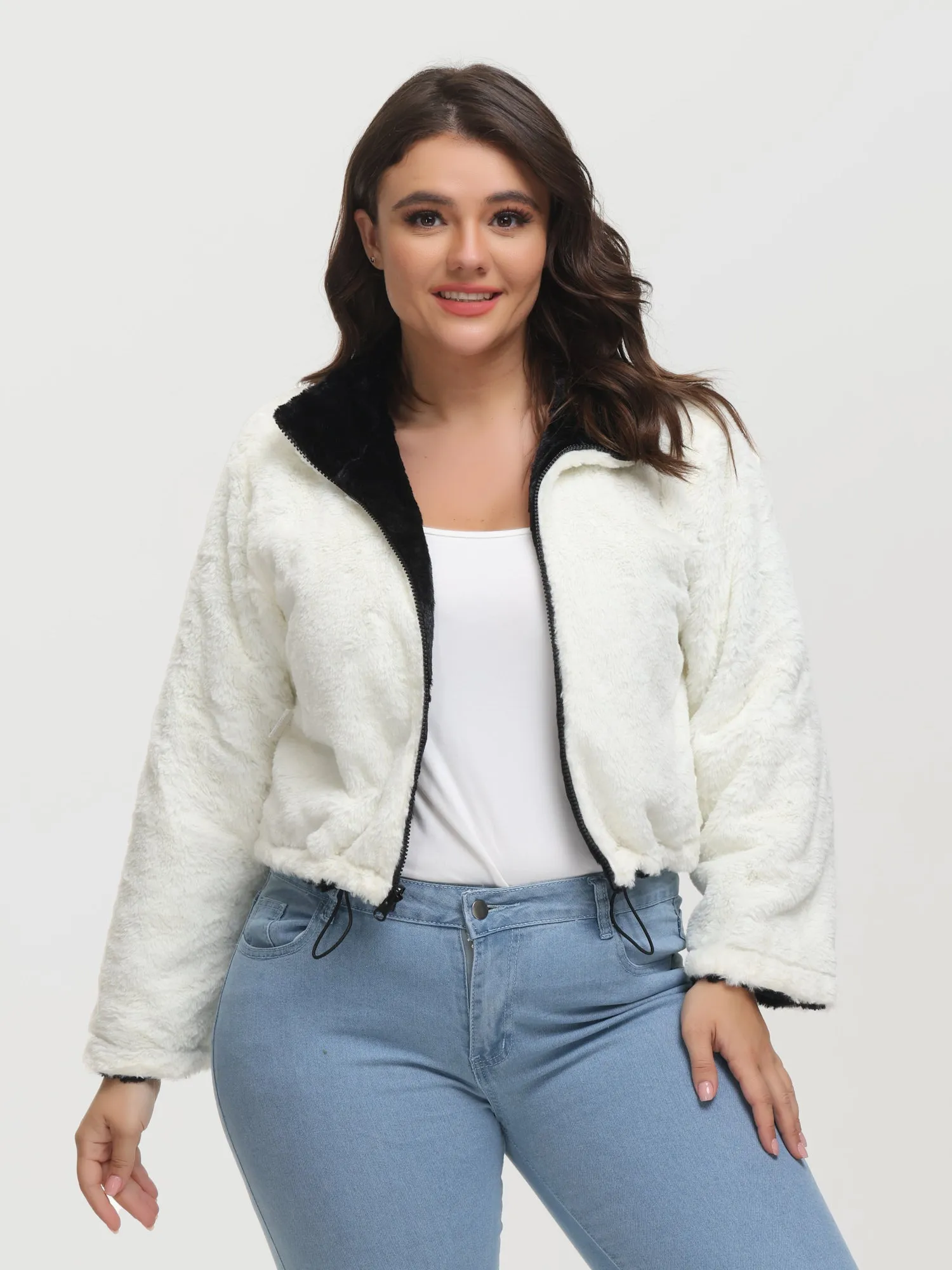 Midsize Reversible Lapel Fleece Short Jacket