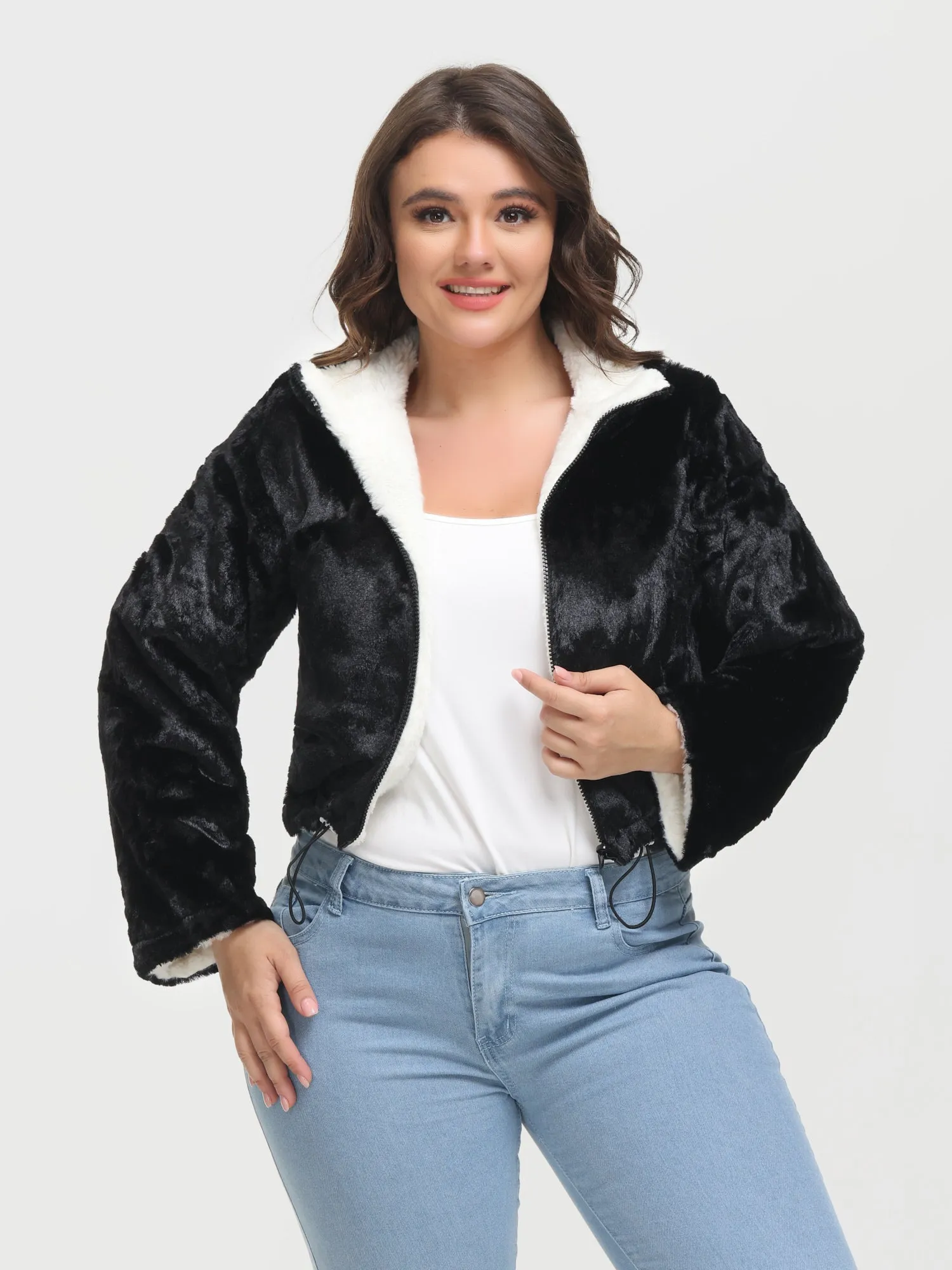 Midsize Reversible Lapel Fleece Short Jacket