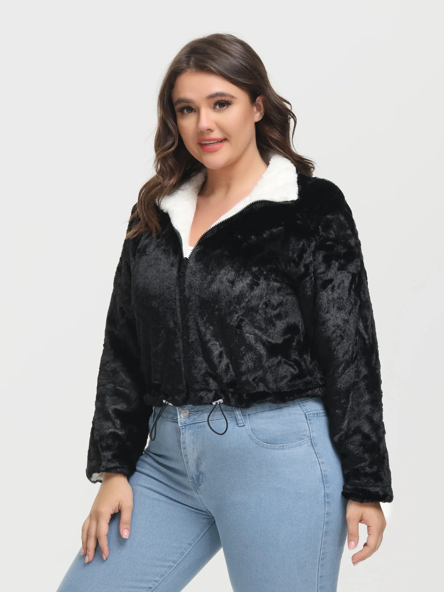 Midsize Reversible Lapel Fleece Short Jacket