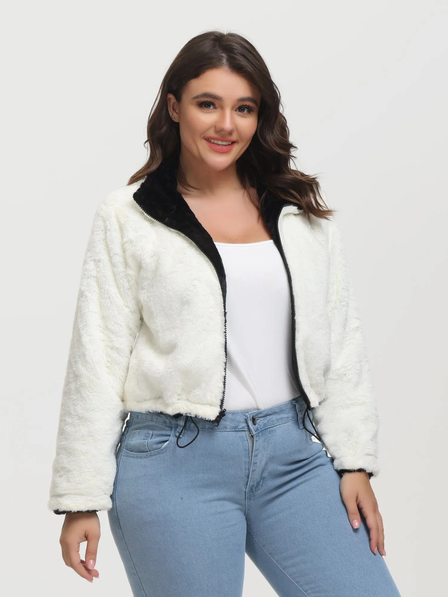 Midsize Reversible Lapel Fleece Short Jacket