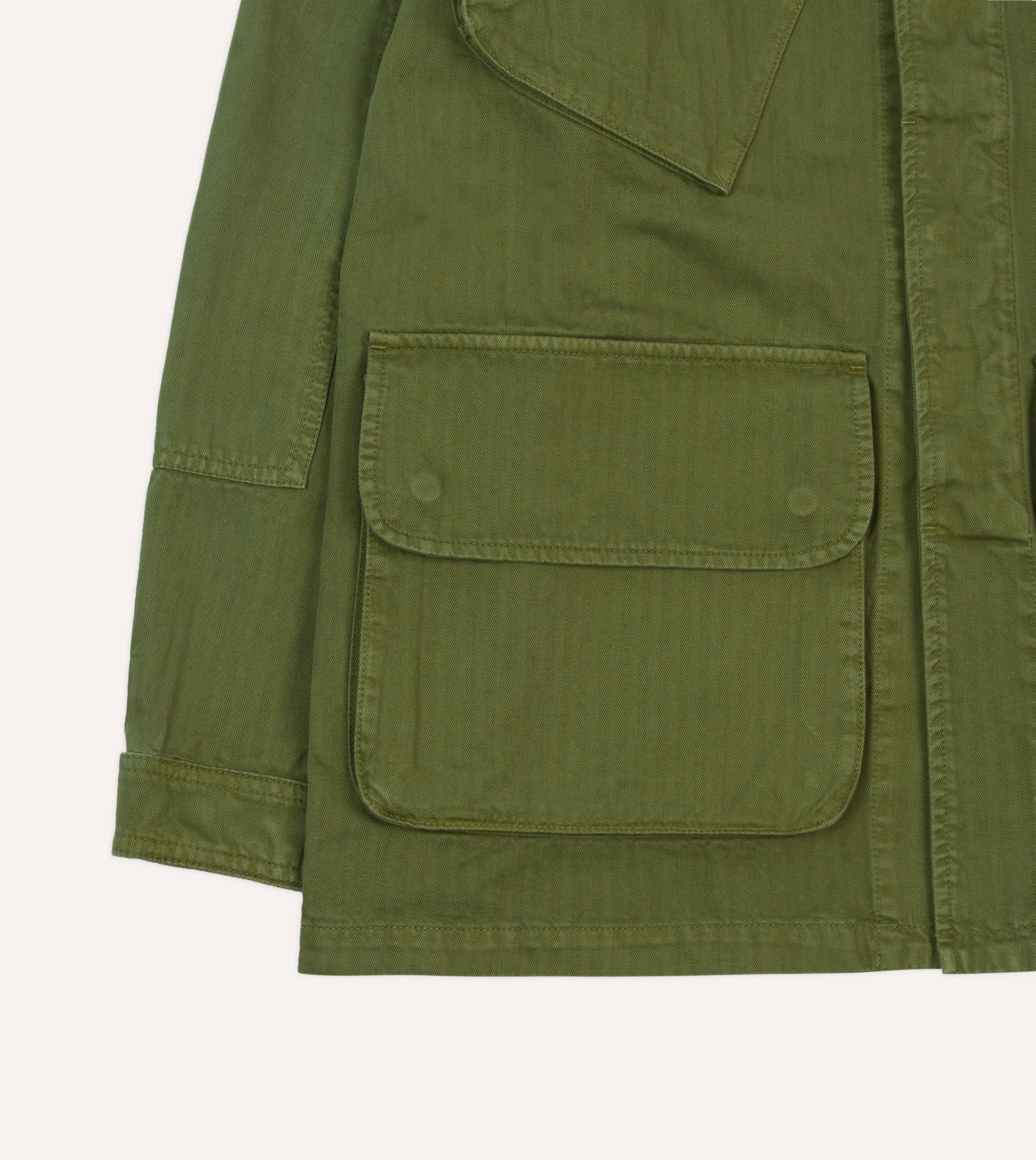 Olive Herringbone Cotton Jungle Jacket