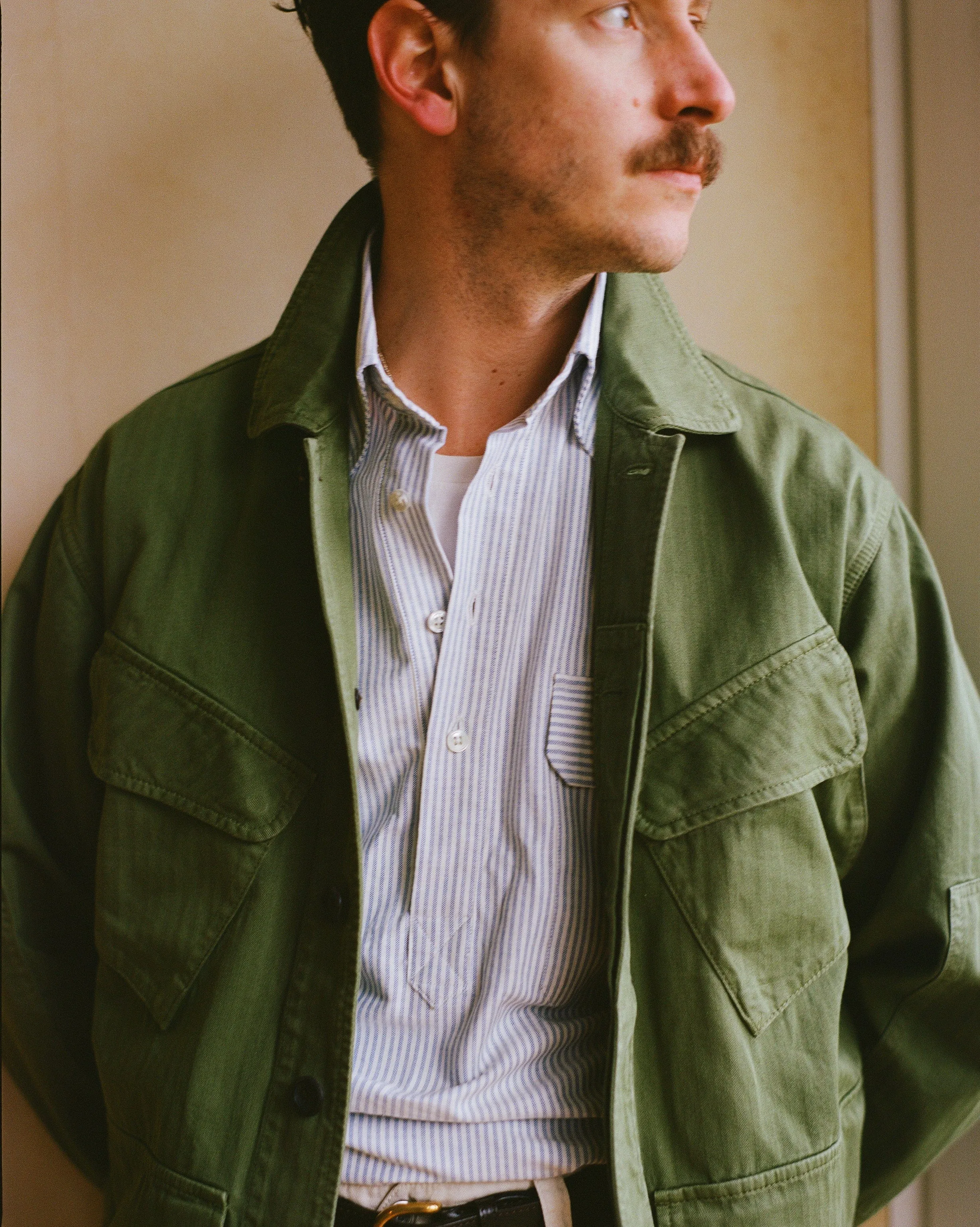 Olive Herringbone Cotton Jungle Jacket