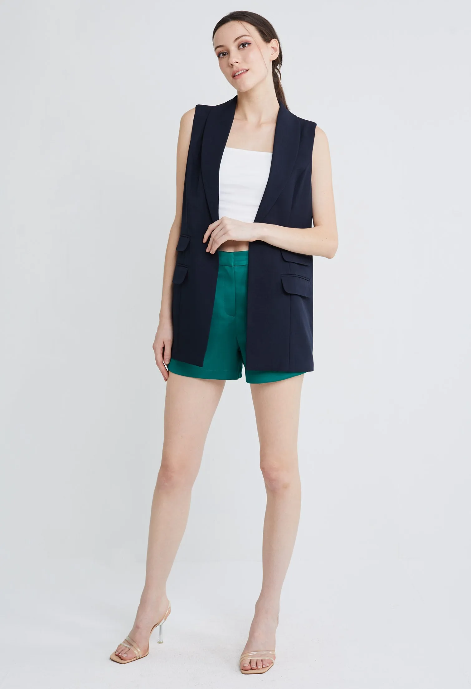 Sleeveless Double Pocket Blazer Vest