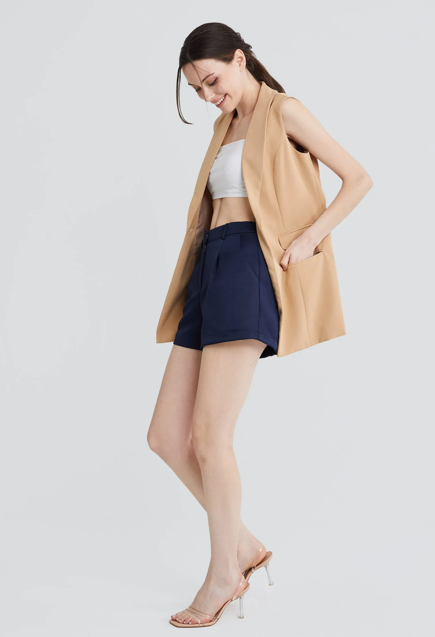 Sleeveless Double Pocket Blazer Vest