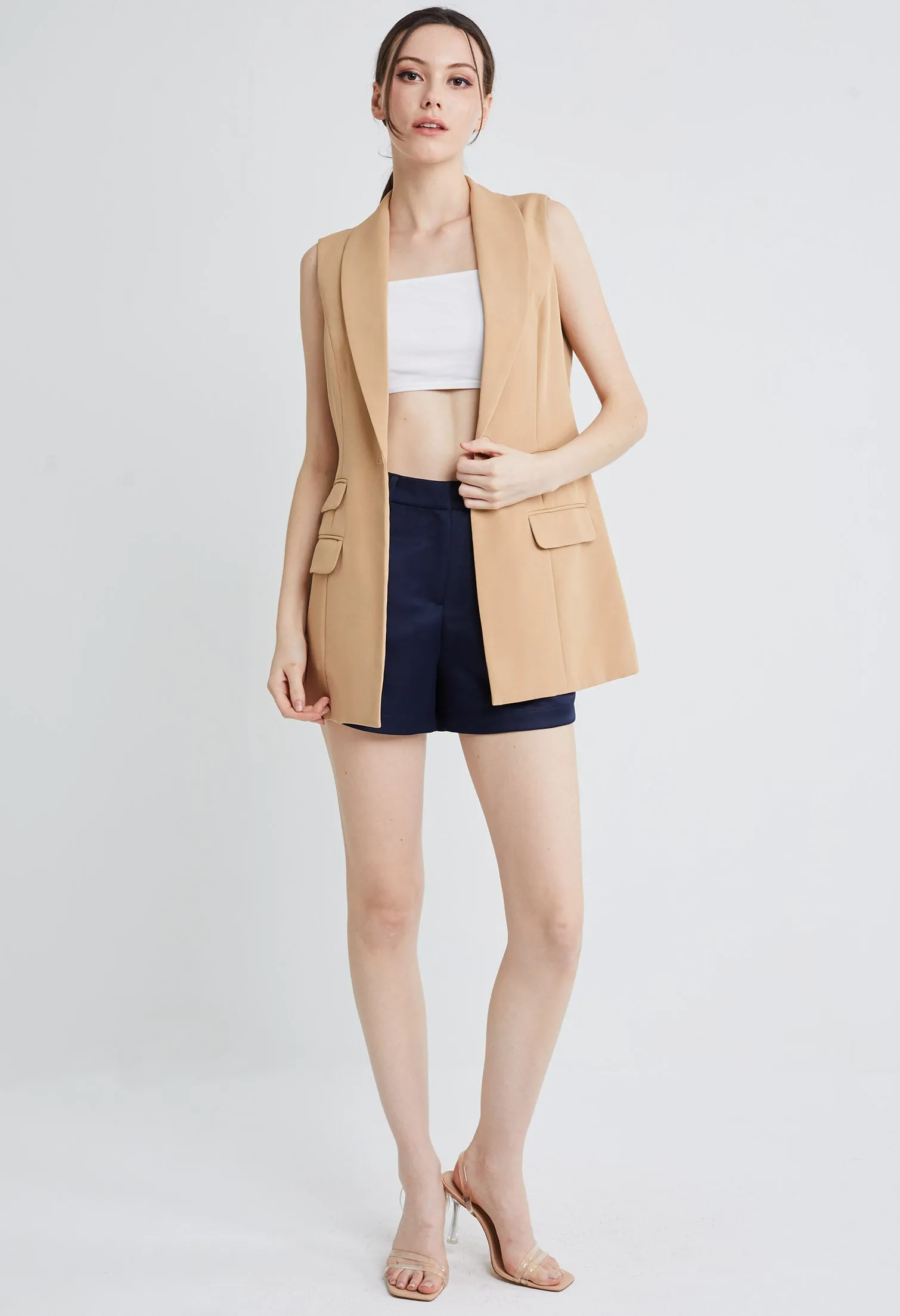 Sleeveless Double Pocket Blazer Vest