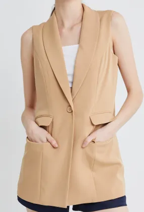 Sleeveless Double Pocket Blazer Vest